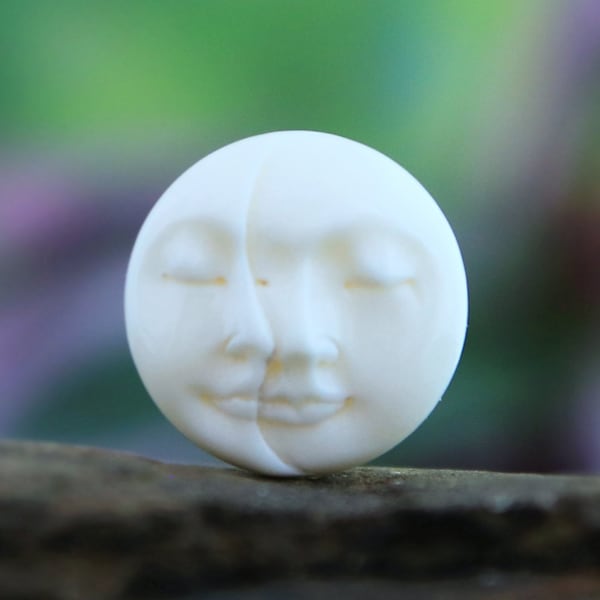 Hand Carved Bone Moon Phase Cabochon Close Eyes Round Two Face 20mm