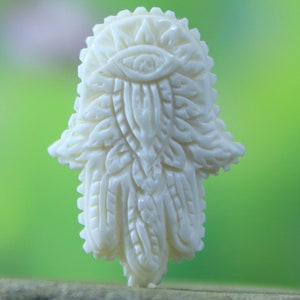 Hamsa Hand of God Symbol of Happiness Luck, Carved Bone Cabochon