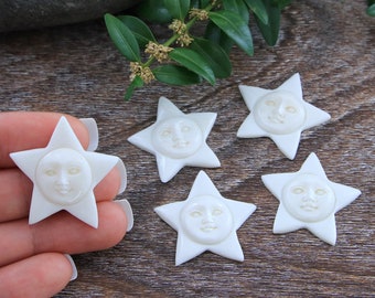 Star Moon Face Cabochon Hand Carved Bone
