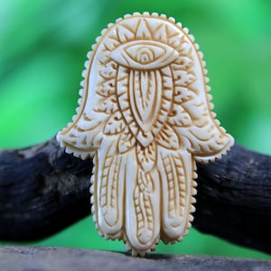 Carved Bone Cabochon Hamsa Hand of Fatima Totem Necklace Supply