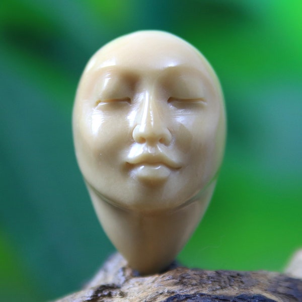 Hand Carved Tagua Nut Cabochon, Female Head Bust Realistic Carving, Bead Embroidery Centerpiece