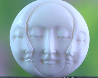 Hand Carved Bone Three Moon Phase Face Cabochon Crescent 25mm