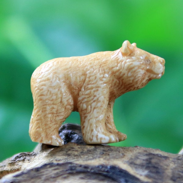 3D Hand Carved Bone Cabochon Bear Sculpture Spirit Animal Totem