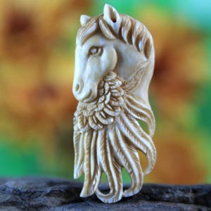 Pegasus Horse Wings Cabochon Bone Carving Tan Antique Look