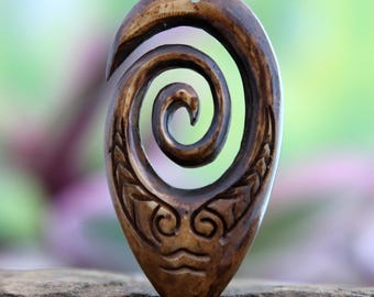 Hand Carved Koru Pendant Antique Look Mauri Necklace