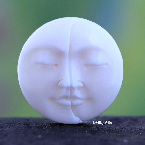 Hand Carved Bone Moon Phase Cabochon Closed Eyes Round Two Face 20mm