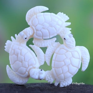 Three Turtle Carved Bone Pendant, DIY Jewelry Organic Charm