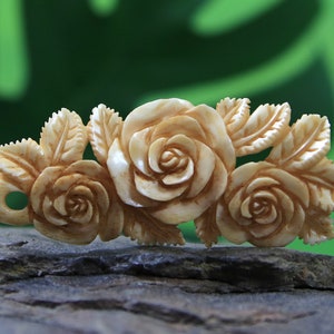 XL Carved Bone Pendant Antique Look Flower Carving Necklace Centerpiece