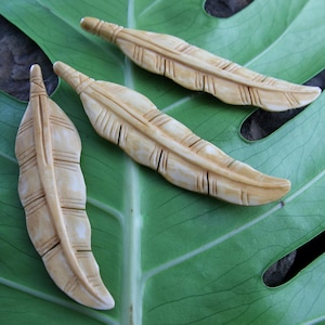 Hand Carved Bone Leaf Large Beads Side Drilled Antique Look Pendant 1 Piece