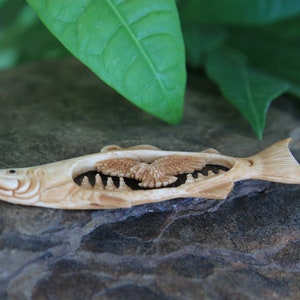 Fish Eagle Bone Carving Pendant Spirit Animal Totem Antique Look image 2