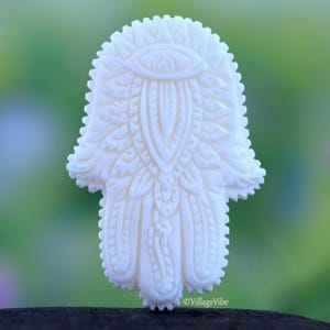Hamsa Hand of Fatima Carved Bone Cabochon God Symbol of Happiness Luck