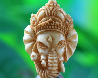 Lord Ganesha Cabochon Hand Carved Bone Pendant Hindu Deity