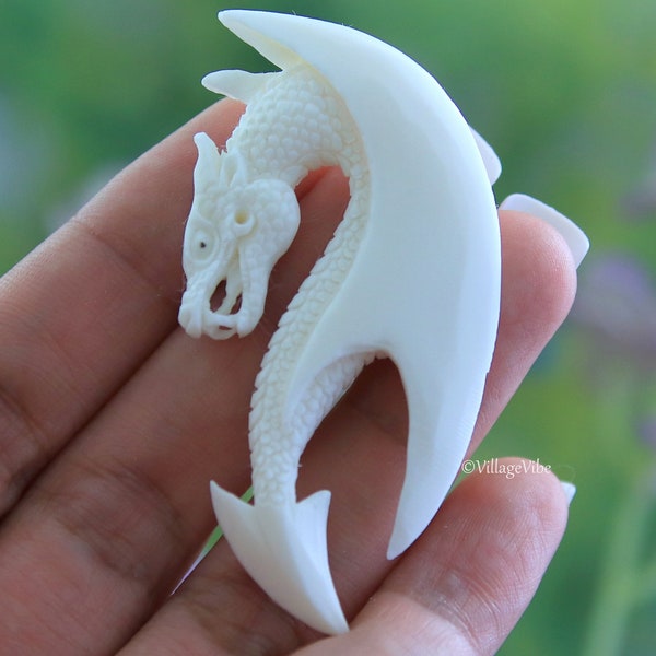 Asian Dragon Cabochon Bone Carving DIY Men Necklace