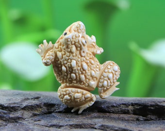 Miniature Frog Sculpture Hand Carved Bone Cabochon Antique Look