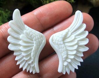 Juego de cabujón de alas de ángel reversibles a juego, dije de hueso tallado, perforación gratuita