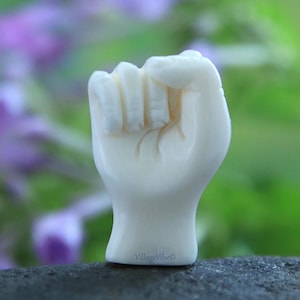 Hand Carved Fist Charm, Water Buffalo Bone Carving