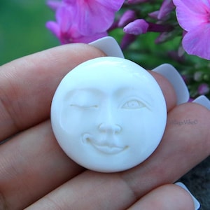 Carved Bone Moon Face Cabochon Winking Eyes