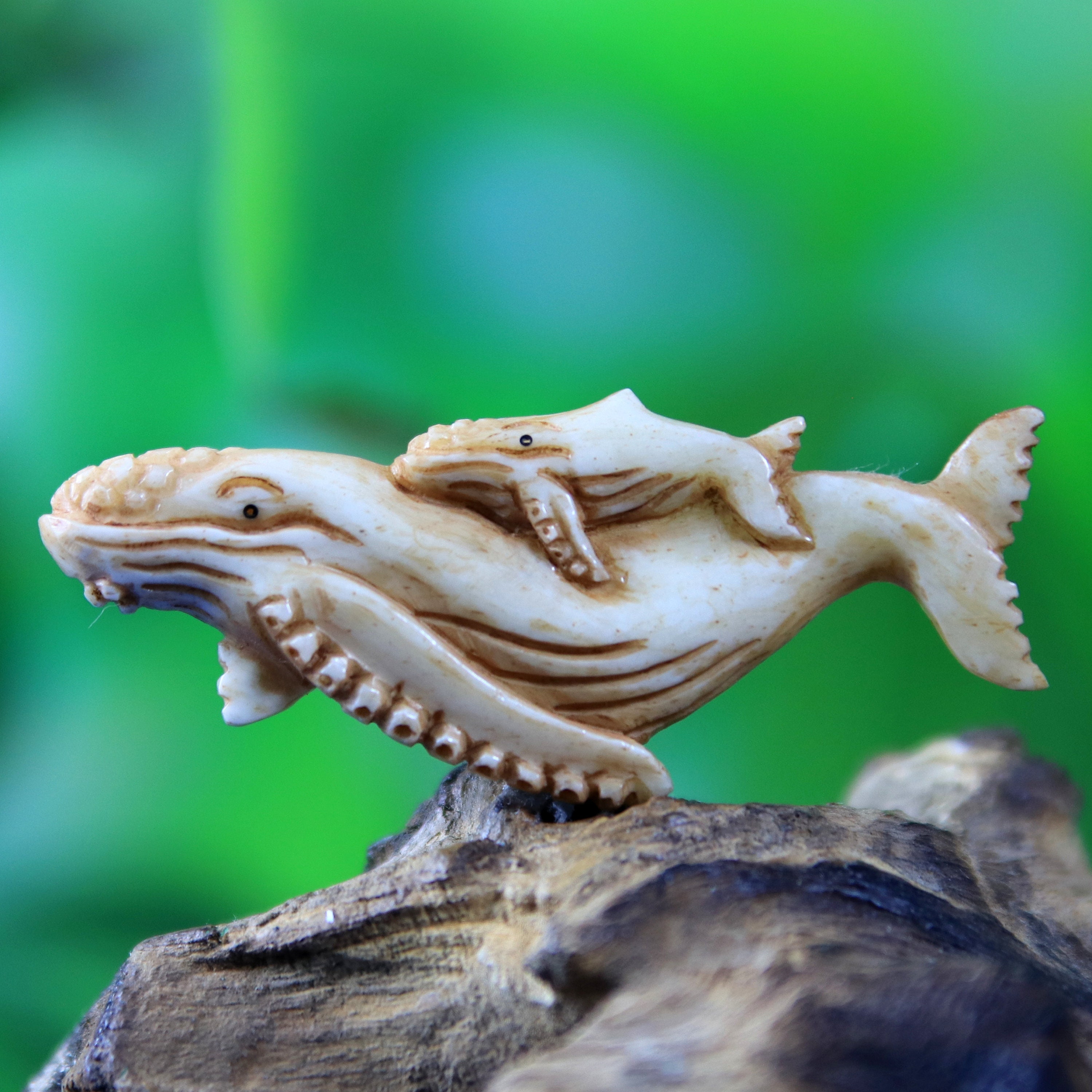 Humpback Whale Carved Bone Cabochon Antique Look Spirit Animal Carving