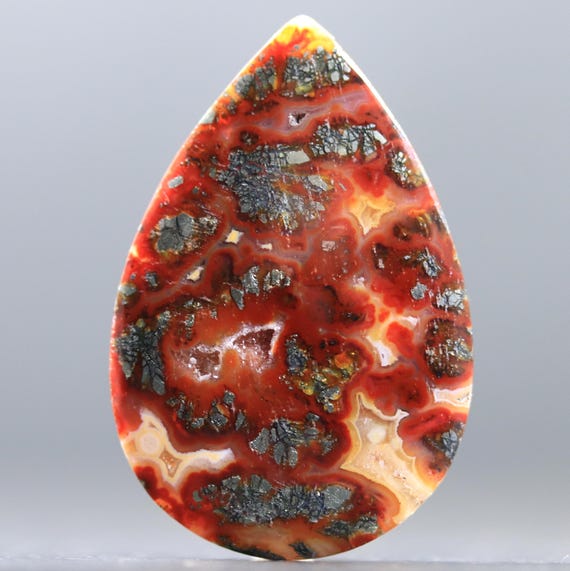 Red Marcasite and Pyrite Stone Teardrop Cabochon, Rare Mineral