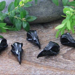 Breloque en forme de crâne de corbeau noir sculpté à la main, 1 pièce 40 mm
