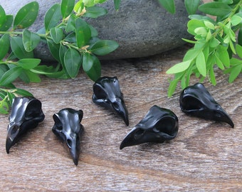 Black Raven Skull Cabochon - Carved Buffalo Horn Charm 40mm