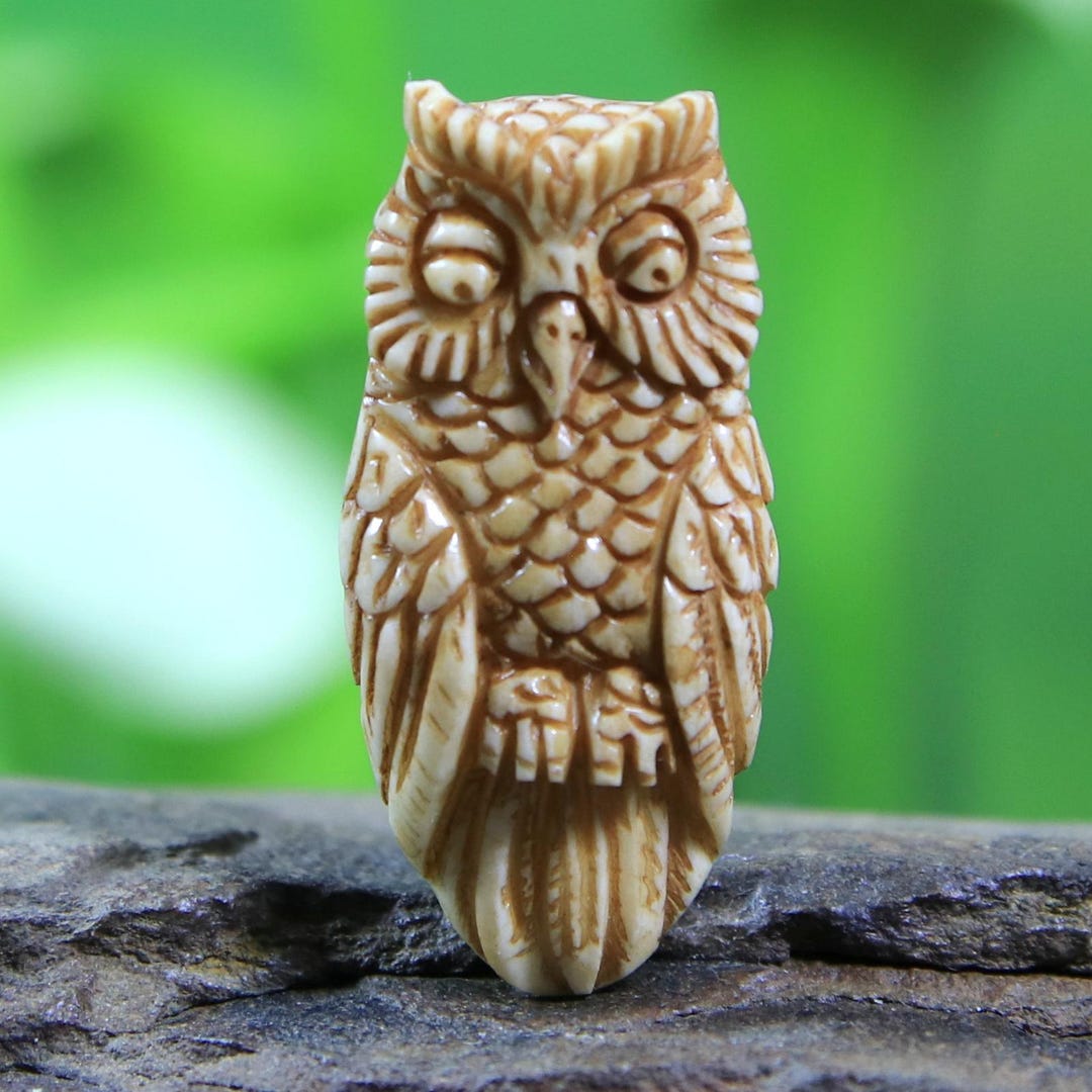 Perching Owl Hand Carved Buffalo Bone Antique Look Cabochon - Etsy