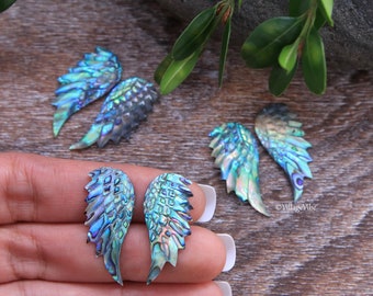 Hand Carved Abalone Shell Angel Wings Earrings Pair