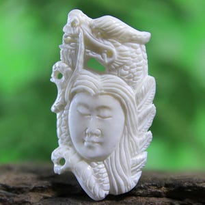 SALE Asian Dragon Mythological Bone Carving Talisman
