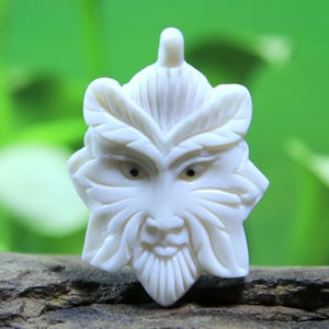 Green Man Pendant Hand Carved Bone DIY Leather Necklace