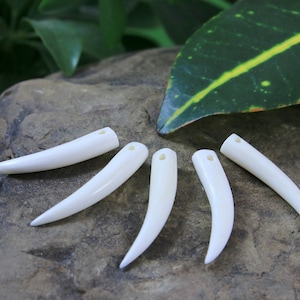 Hand Carved Bone Tusk Reversible Pendant Drilled Cabochon