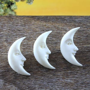 Reversible Crescent Moon Awake Face Bone Carving Double Sided Cabochon