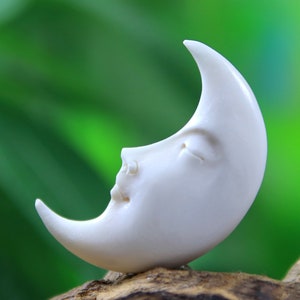 Large Bone Carving Reversible Crescent Moon Face Peaceful Meditation