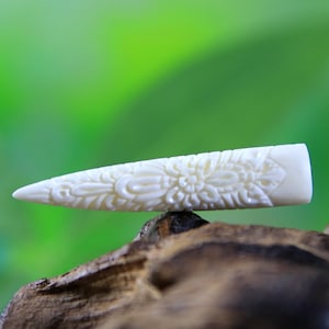 Hand Carved Bone Tusk Cabochon Pendant Setting, Reversible Detailed Traditional Style Carvings