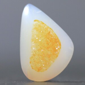 Natural Druzy Agate Cabochon with Amber Color Crystals