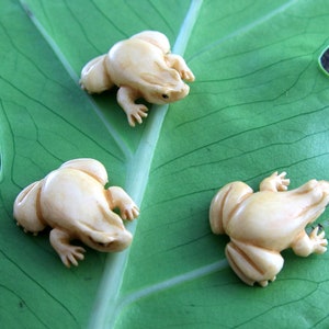 Pendentif grenouille en os sculpté à la main : breloque percée sur le côté