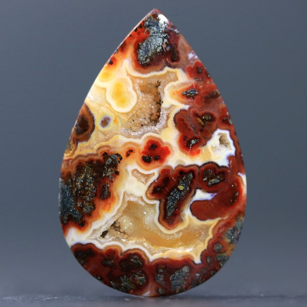 Red Marcasite Cabochon with Druzy and Pyrite Inclusions Semiprecious Stone Artisan Jewelry Supply