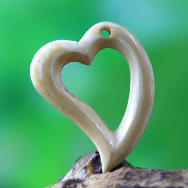 Carved Bone Cabochon Heart Charm Love Necklace Jewelry Supply