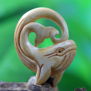 Carved Water Buffalo Bone Pendant Playful Whale Cabochon Spirit Animal Totem