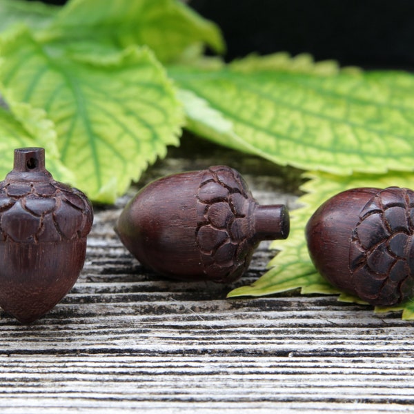 Hand Carved Wood Acorn Nut Beads, Necklace Stringing Jewelry Supply