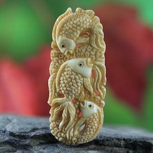 Hand Carved Bone Fish Pendant Antique Look
