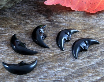 Buffalo Horn Carving Crescent Moon Face Sleeping Closed Eyes Flat Back Cabochon