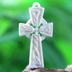 Cross Pendant Hand Carved Bone Religious Celtic Carving Christian Jewelry Accessories