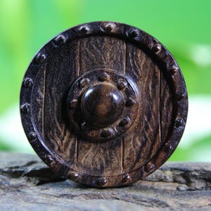 Buckler Shield Hand Carved Wood Cabochon