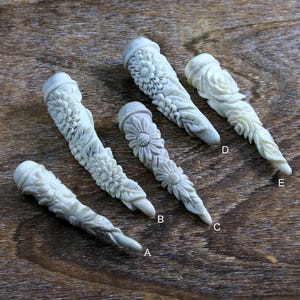 Hand Carved Deer Antler Tip Detailed Carving for Jewelry and Craft, Flower Tusk Style Carving