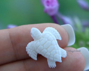 Tiny Baby Turtle Charm Hand Carved Bone