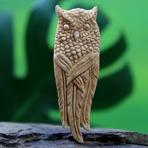 Hand Carved Bone Owl Cabochon Bird Carving Antique Look