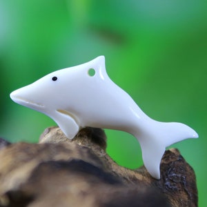 Adorable Carved Three Dolphin Pendant , Buffalo Bone Carving
