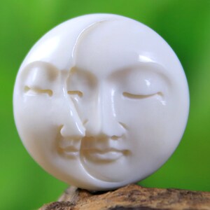 30mm Moon Face Cabochon, Bone Carving Close Eyes