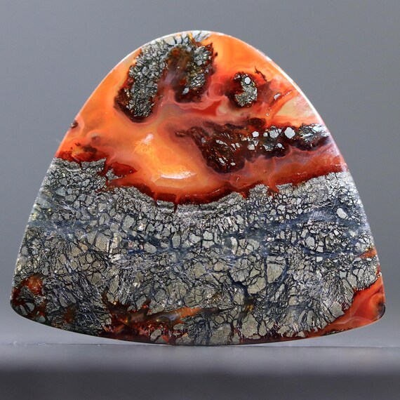 Red Marcasite Cabochon With Pyrite Inclusions Semiprecious Stone