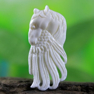 Hand Carved Bone Cabochon Pegasus Winged Horse Spirit Animal Totem DIY Wire Wrapped Pendant